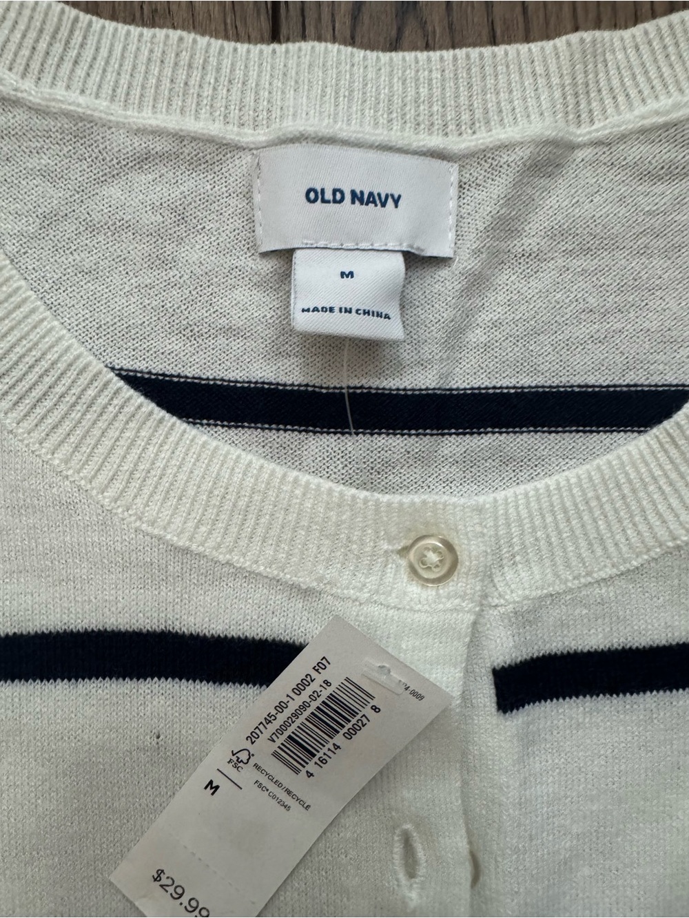 Old Navy Cream and Navy Striped Button-Front Cardigan - Picture 2 of 2